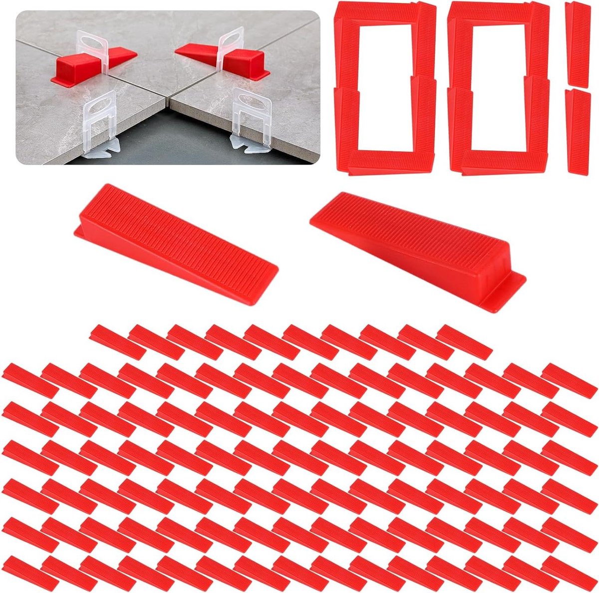 Tegelwiggen - Nivelleerwiggen - Nauwkeurig Tegels Leggen - Herbruikbaar Materiaal - 100 Stuks - Rood