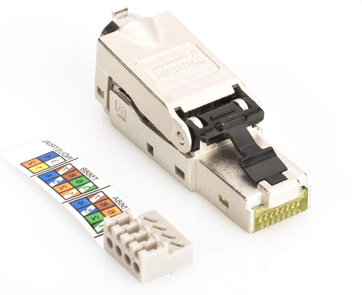 Netwerkconnector Cat 6A - RJ45 veldconnector Ethernet connector - Netwerkinstallatie - Gereedschapsloze montage - 1 stuk - Roestvrij staal