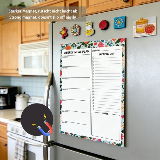 voedselplanner met 6 magneten: afneembare boodschappenlijst, magnetische koelkast en eetplanner, weekplanner, menuplanner voor familie, vrienden, dieet, B5-blok — afbeelding 4
