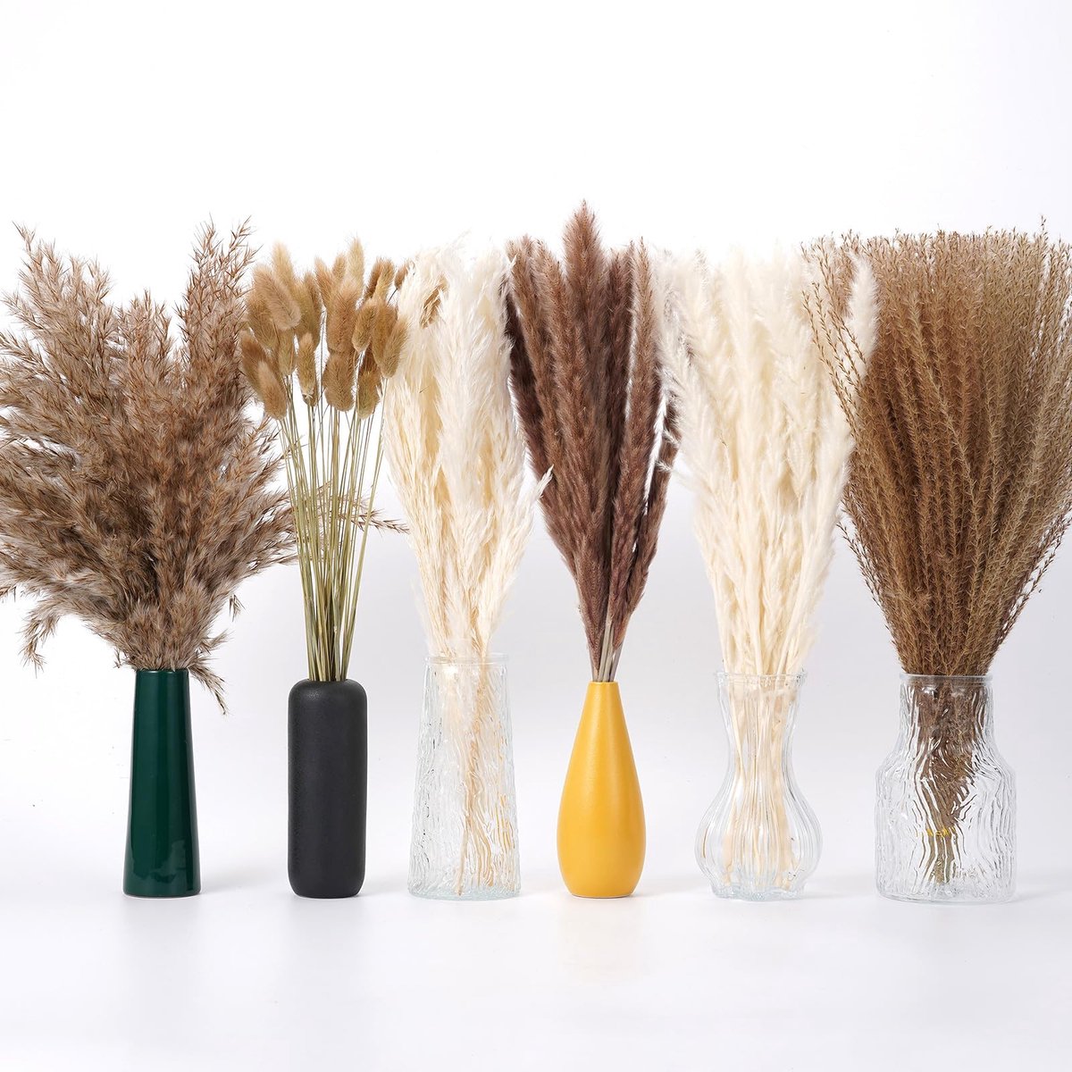 natuurlijk pampasgras, 110 stuks, tafeldecoratie, Bunny-Tails-droogbloemen, bruin, wit pampasgras voor bruiloften, rustieke feestjes en pampasgras, kunst- en zomerwoondecoratie