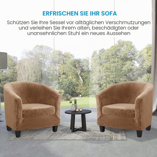 Velours-hoes voor clubfauteuil, tweedelige set, rekbaar, voor woonkamer, fauteuil, cabrio, kuipstoel, met kussensloop (leerkleur) — afbeelding 5