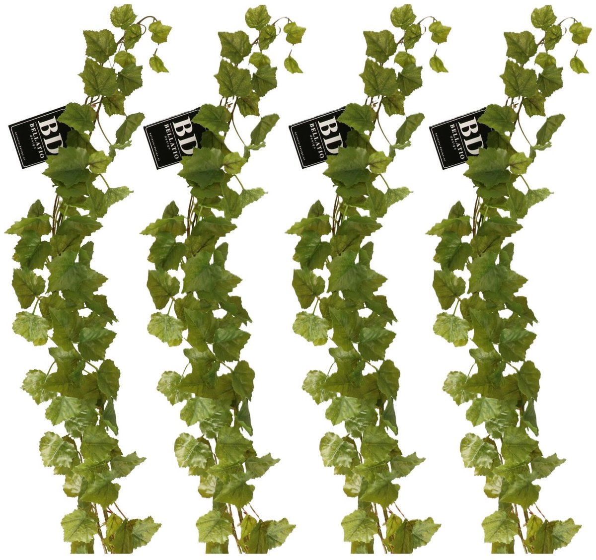 Bellatio Design kunstplant/hangplant slinger - 4x - Druivenblad/Vitaceae - groen - 180 cm lang - planten guirlandes