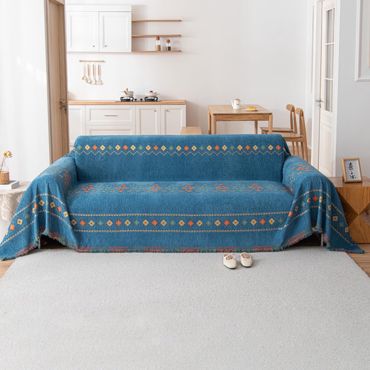 plaid chenille deken zachte plaids voor banken wasbare deken voor bed settees fauteuils, woonkamer 180 x 340 cm-blauw