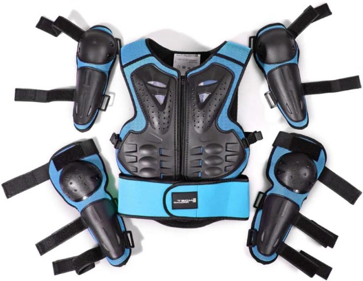 Beschermend Pak Kinderen - Motorpak Kids - Outdoor Sport - Flexibel Ademend Materiaal - 5-13 Jaar - Blauw Zwart