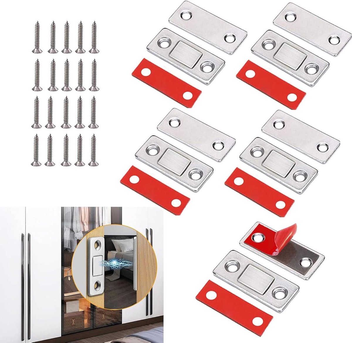 Magnetische Sluitingen - Kastdeur Sluiting - Kasten Sluiten - Ultra Dun Metaal - 5 Stuks - Zilver