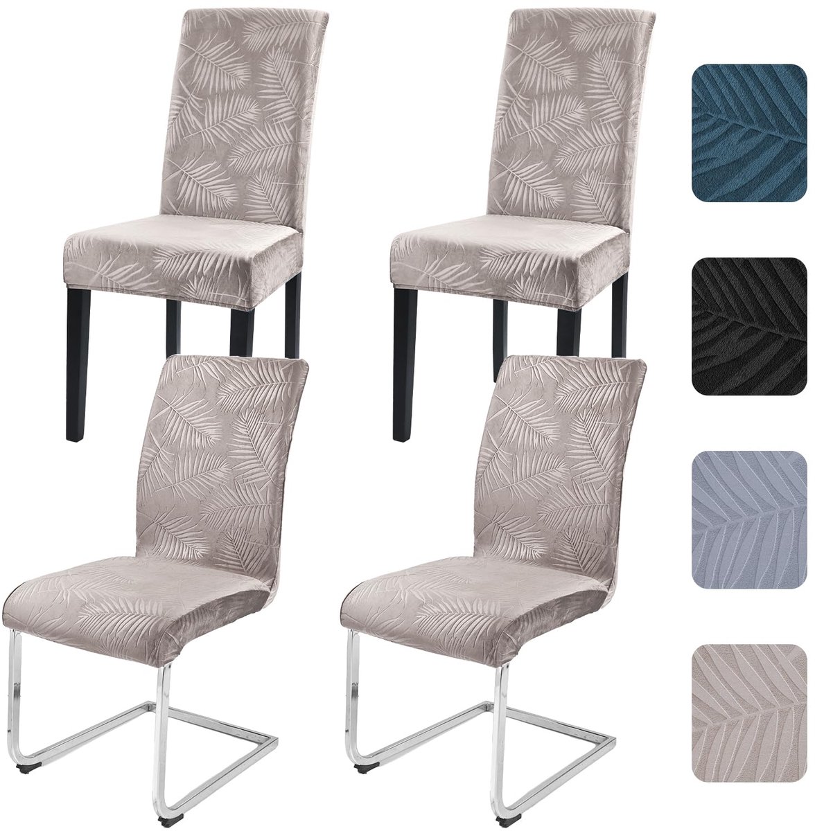 Stoelhoezen, set van 4, universeel, stretch, laagpolig, schommelstoel, elastisch, afneembaar, wasbaar, hoezen voor eetkamerstoelen, hotel, banket (champagne, 4 stuks)
