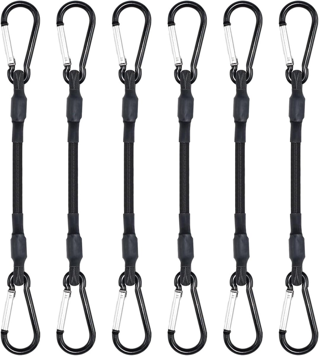 Bungeekoorden met haken - Elastische spanbanden - Vastzetten van lading - Versterkte aluminium haken - 6 stuks 30 cm - Zwart