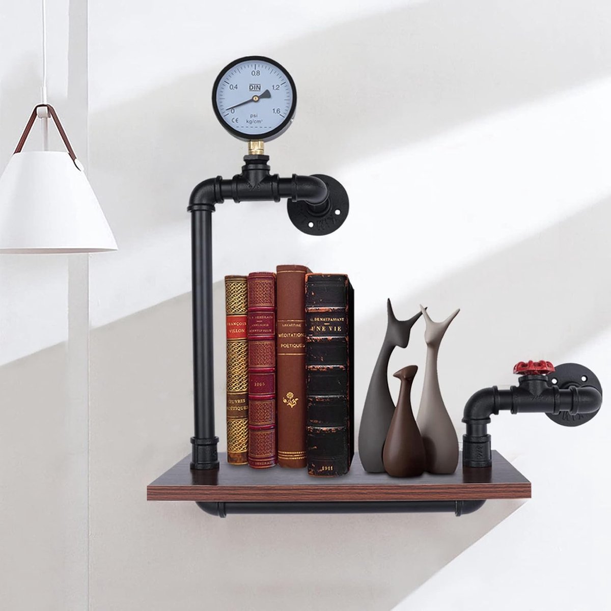 industrieel wandrek, rechthoekig houten hangrek, zwevende plank, rustiek badkamer/keukenrek, zwevend ijzeren rek voor thuis, badkamer, keuken, gereedschapsorganizer