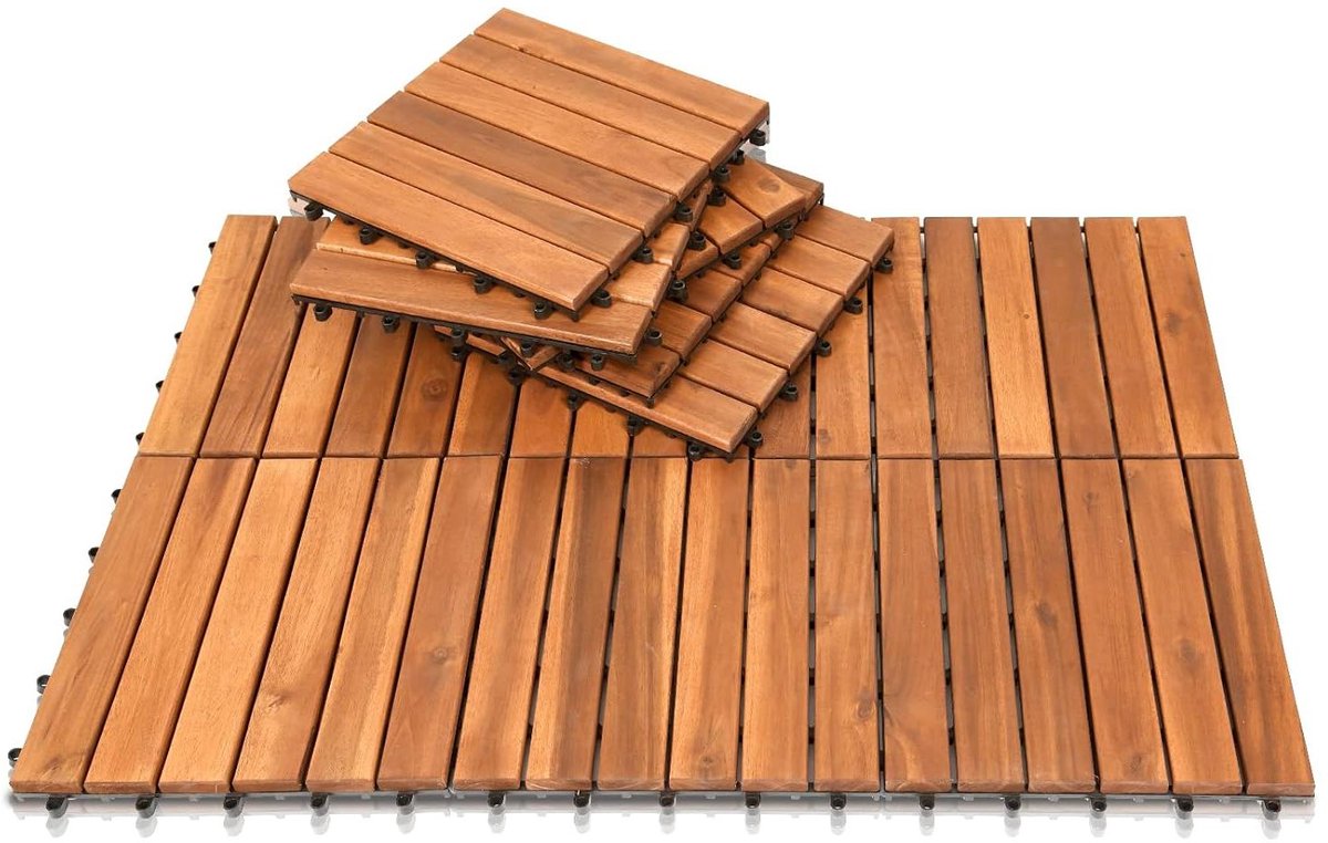 Houten Terrastegels - Balkontegels Acaciahout - Terras Aanleggen - FSC Gecertificeerd - 30 x 30 cm - Houtkleur