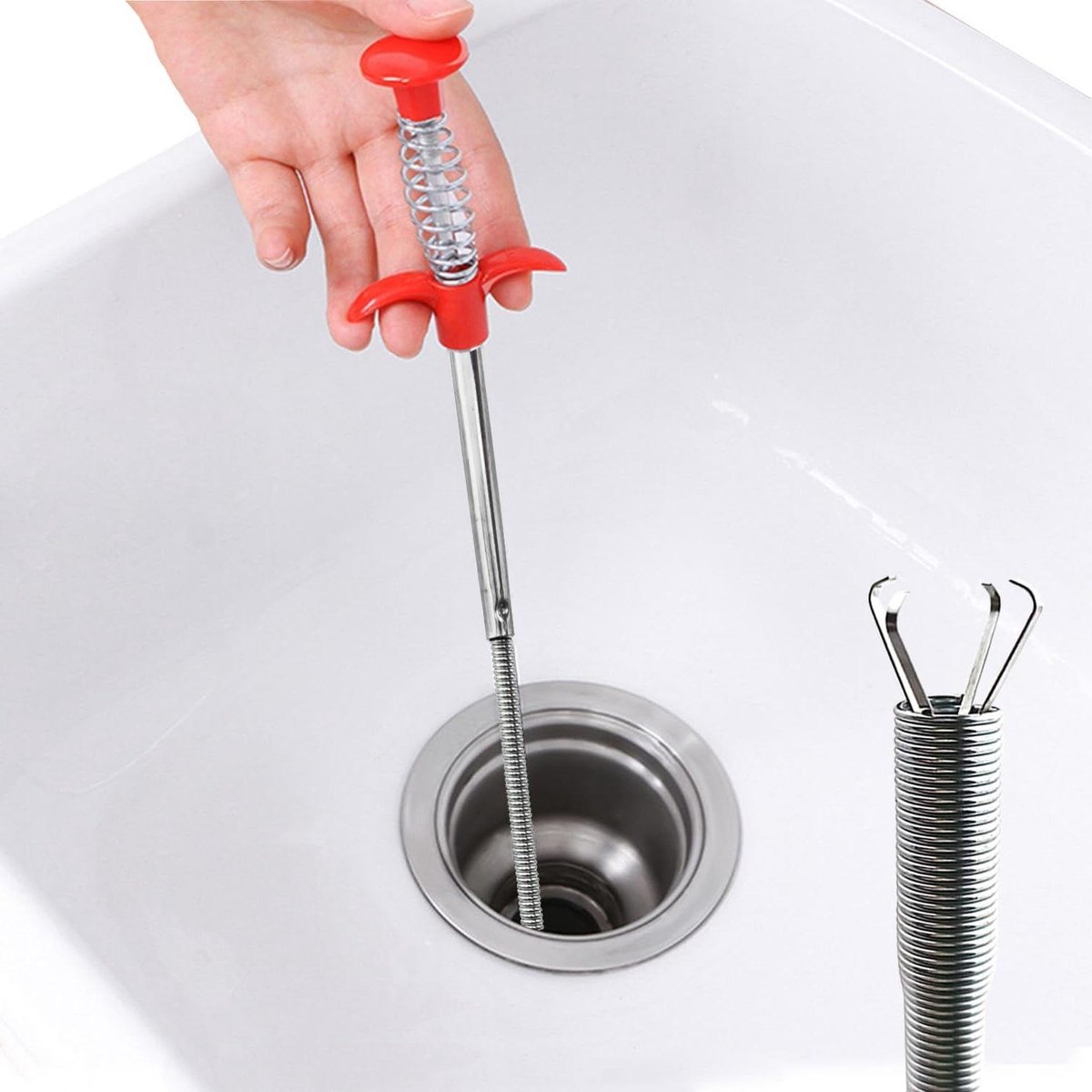 Grijper Klauw Tool - Verstoppingsverwijderaar Ontstopper - Afvoer Ontstoppen - Flexibele Vier Klauwen - 60 cm - Zilver