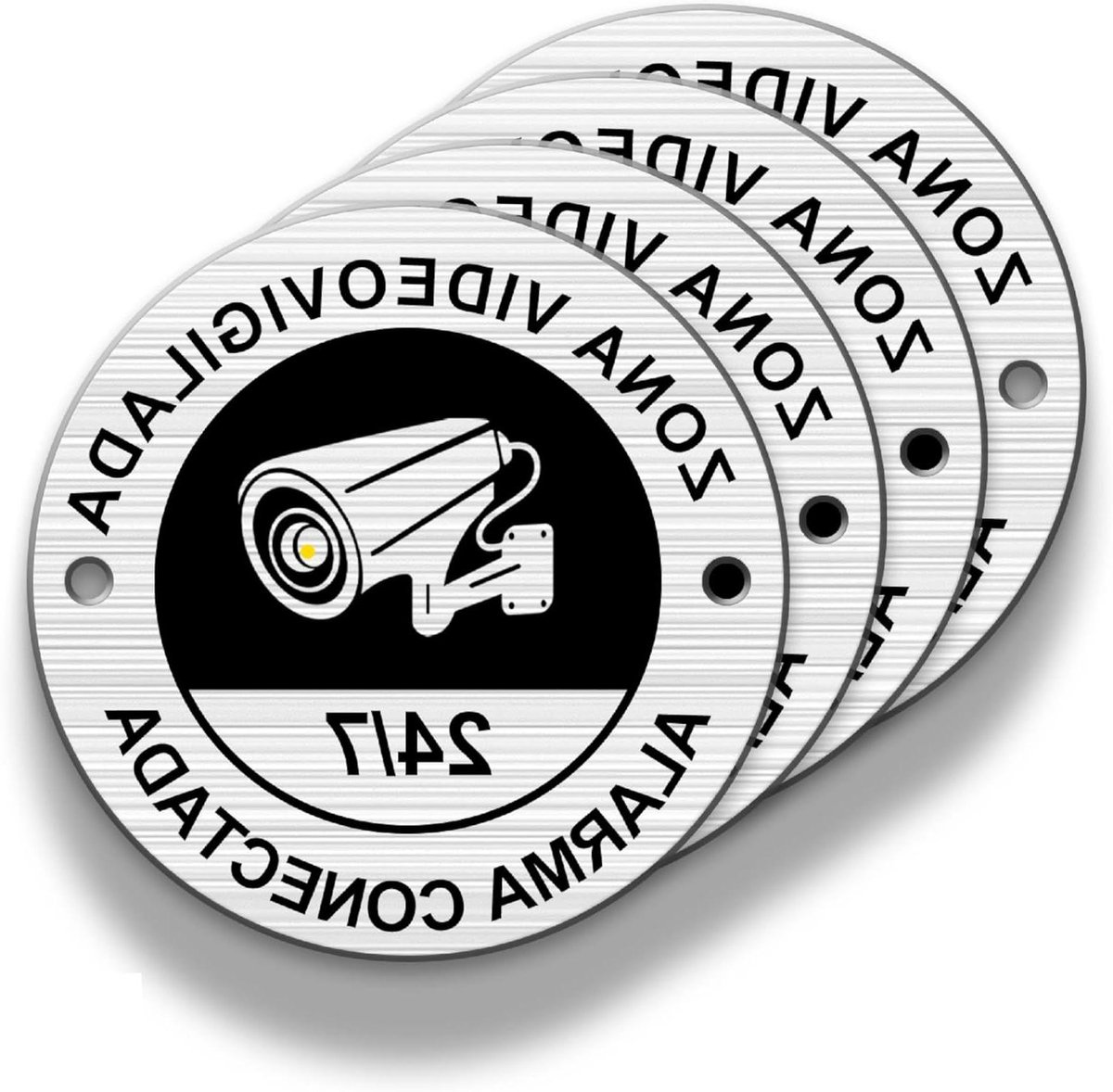 Veiligheidspaneel - Alarmbord Camera - Beveiliging Woning - Aluminium - Ø 85 mm - Zilver met zwarte tekst