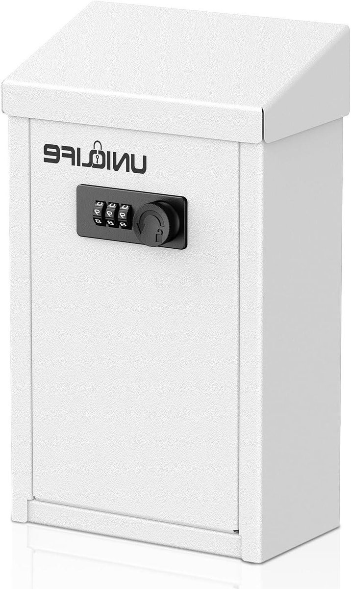 Metalen brievenbus - Donatiebox Geldkistje - Veilig Sparen - Cijferslot - 14 x 7.9 x 24 cm - Wit