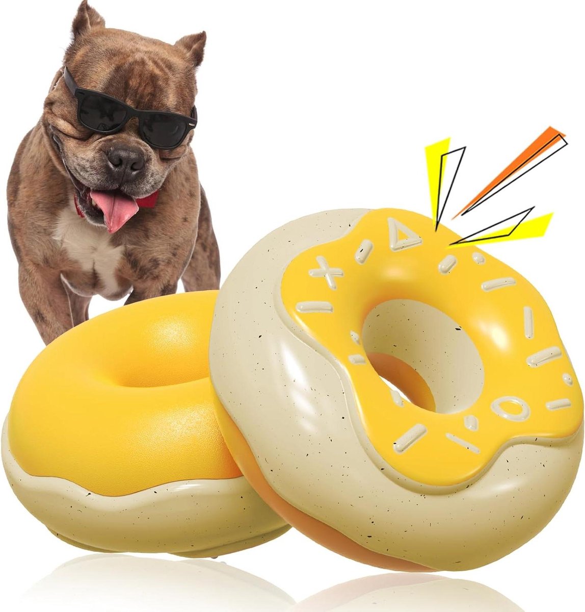 Hondenspeelgoed Donut - Kauwspeelgoed Hond - Hond Vermaken - Interactief Piezend Speelgoed - 11.8 cm - Geel