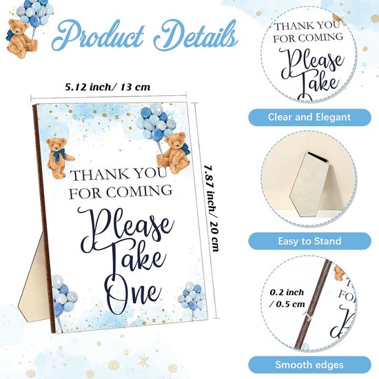 50 Delige Set Bedankjes voor Babyshower Jongen: Flesopeners, Tags en Welkomstbord van Amy & Benton — afbeelding 4
