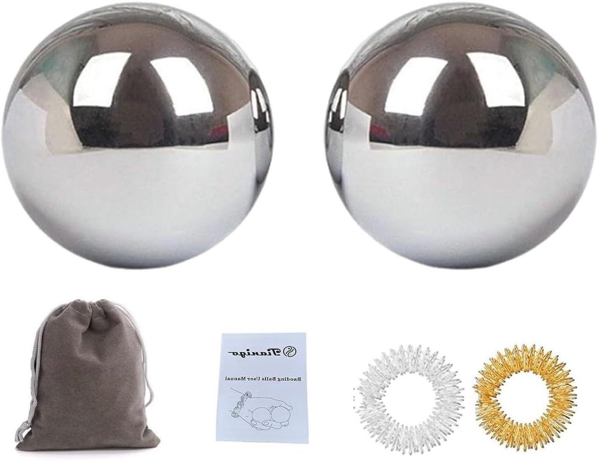 Roestvrijstalen Baoding Ballen - Chinese Gezondheidsballen Handmassage - Handtherapie Stressverlichting - Zonder Klokkenspel - 50 mm - Zilver
