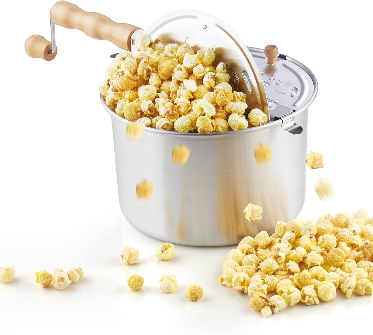 Popcorn Pan - Maismaker Pan - Snacks Maken - Gelijkmatige Warmte - 6 Quarts - Zilver
