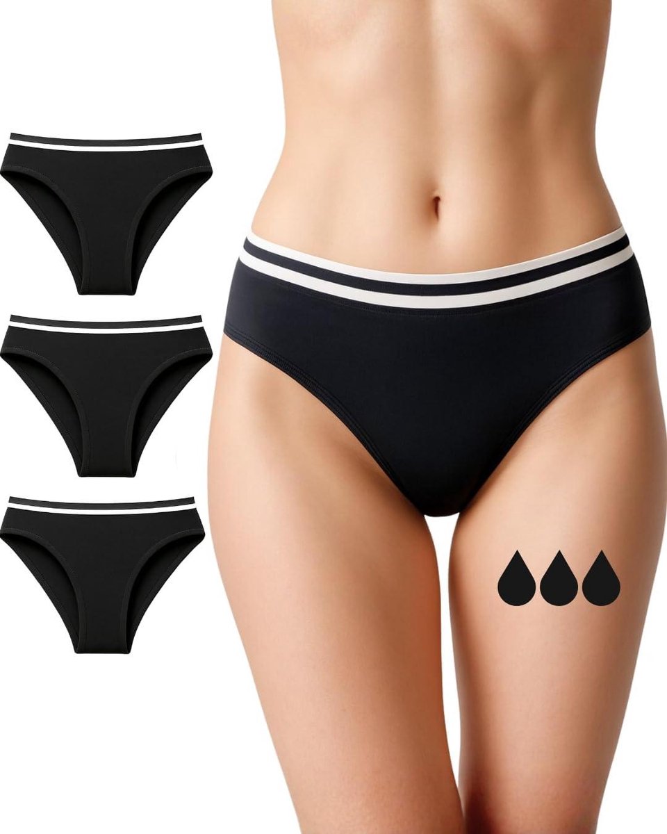 Menstruatie Ondergoed - Periode Broekje - Comfortabel de Dag Door - Absorberende Technologie - XXS-3XL - Zwart