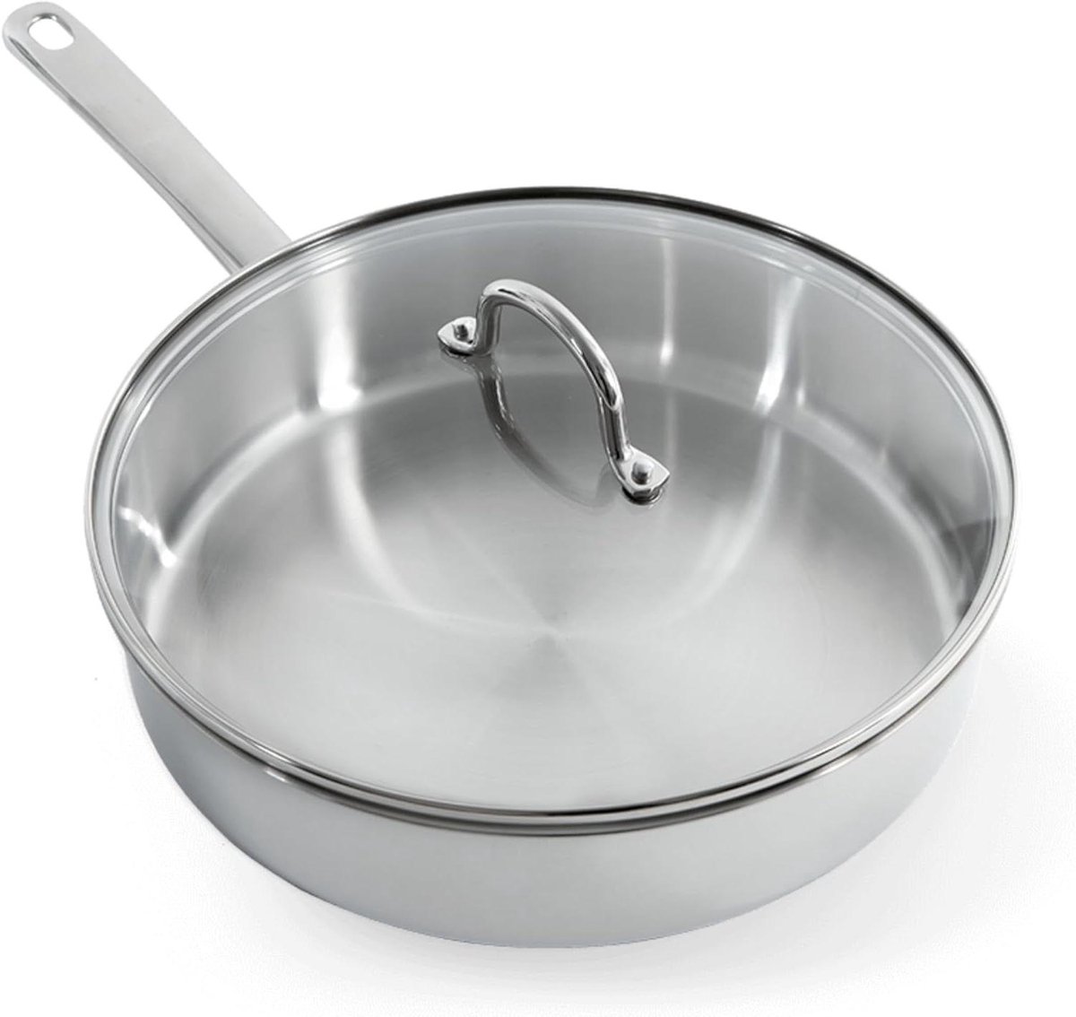 Hapjespan met Deksel Koekenpan Sauspan Professioneel Koken 3-Ply Sandwichbodem Ø 28 cm Zilver