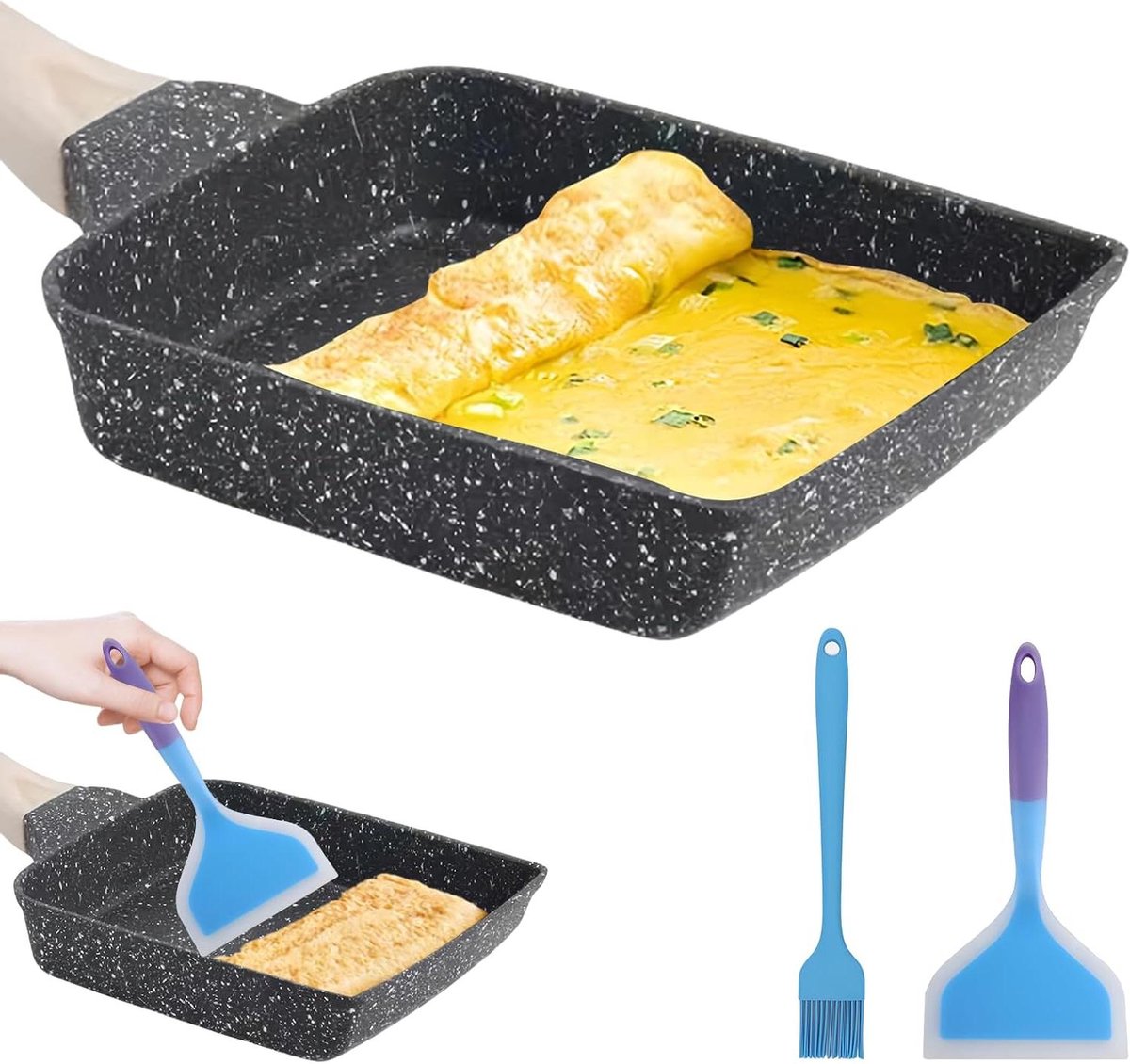Japanse Omeletpan - Tamagoyaki Pan - Ontbijt Maken - Afneembaar Handvat - 18 x 15 cm - Zwart