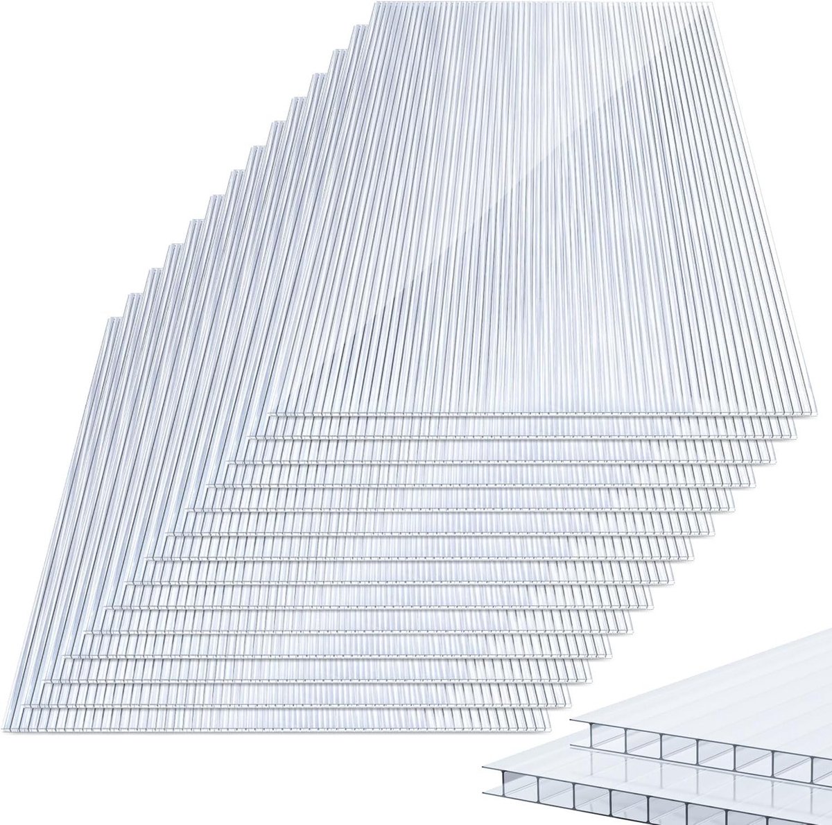 Holle kamerplaten - Polycarbonaat platen - Kas reparatie - UV-bestendig en slagvast - 1025 m² - Transparant