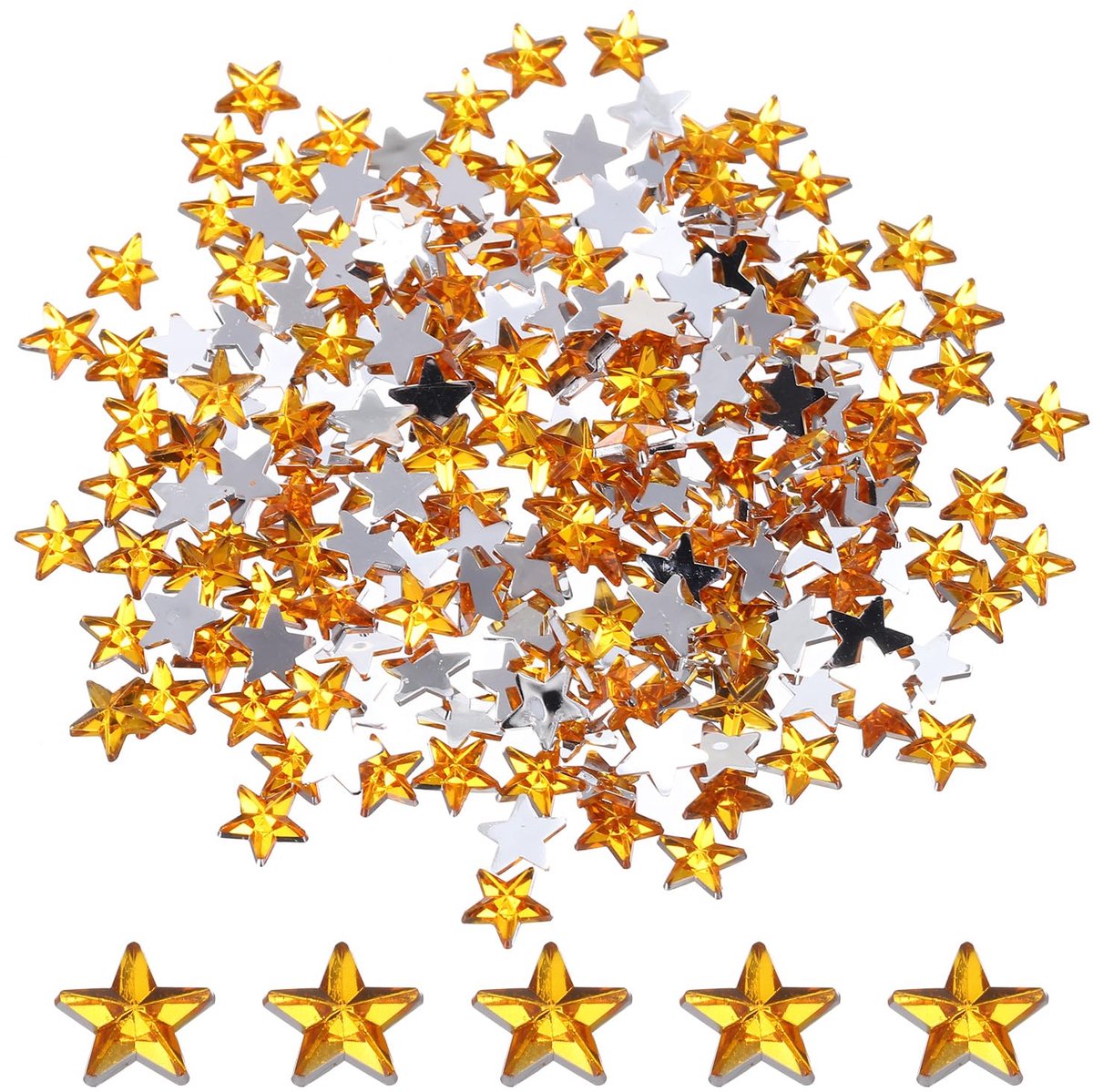 Strass-steentjes in stervorm, 6 x 6 mm, platte achterkant van kunststof, stickers voor sieraden, kunsthandwerk, gezichtsbeschildering, sieraden, kostuum, goud