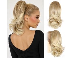 Brazilian Paardenstaart - Golvende paardenstaart haarextensies - paardenstaart haarextensies met clipsluiting - Clip In Hairextensions - Haarverlenging - Haarstuk - 14 Inch - Middengoud