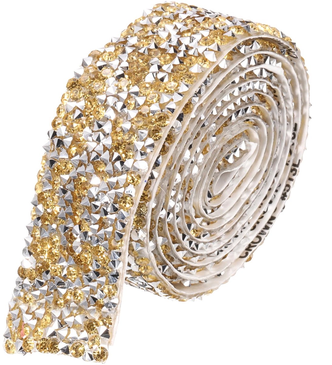 Strassteenlint, 2,5 m x 2,5 cm zelfklevende strass-steentjes stickerlint voor bruidstaart verjaardagsdecoraties zilver geel