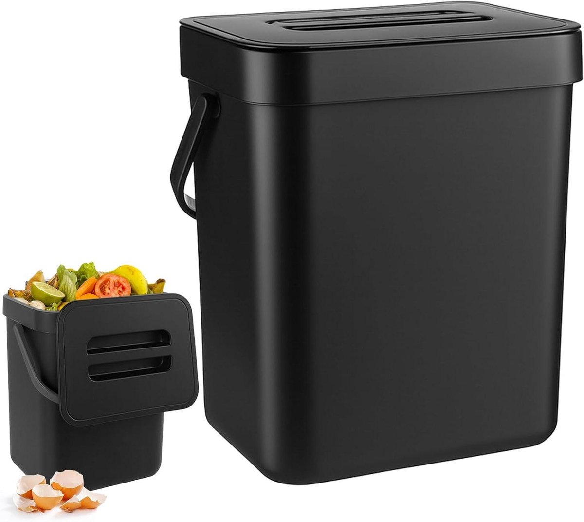 Compostemmer Keuken - Bio Afvalbak - Afval Scheiden - Geurvrij Deksel - 3 Liter - Zwart