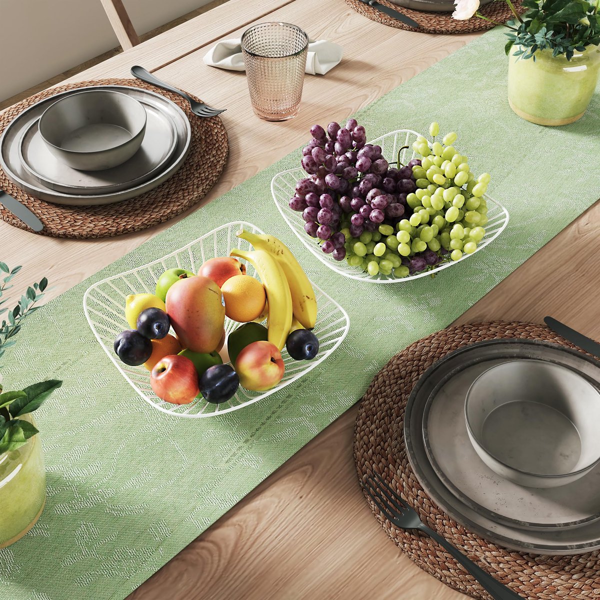 Fruitmand voor keuken, tafel, moderne minimalistische woondecoratie, manden voor fruit, groenten, snacks, opslag, wit, 2 stuks