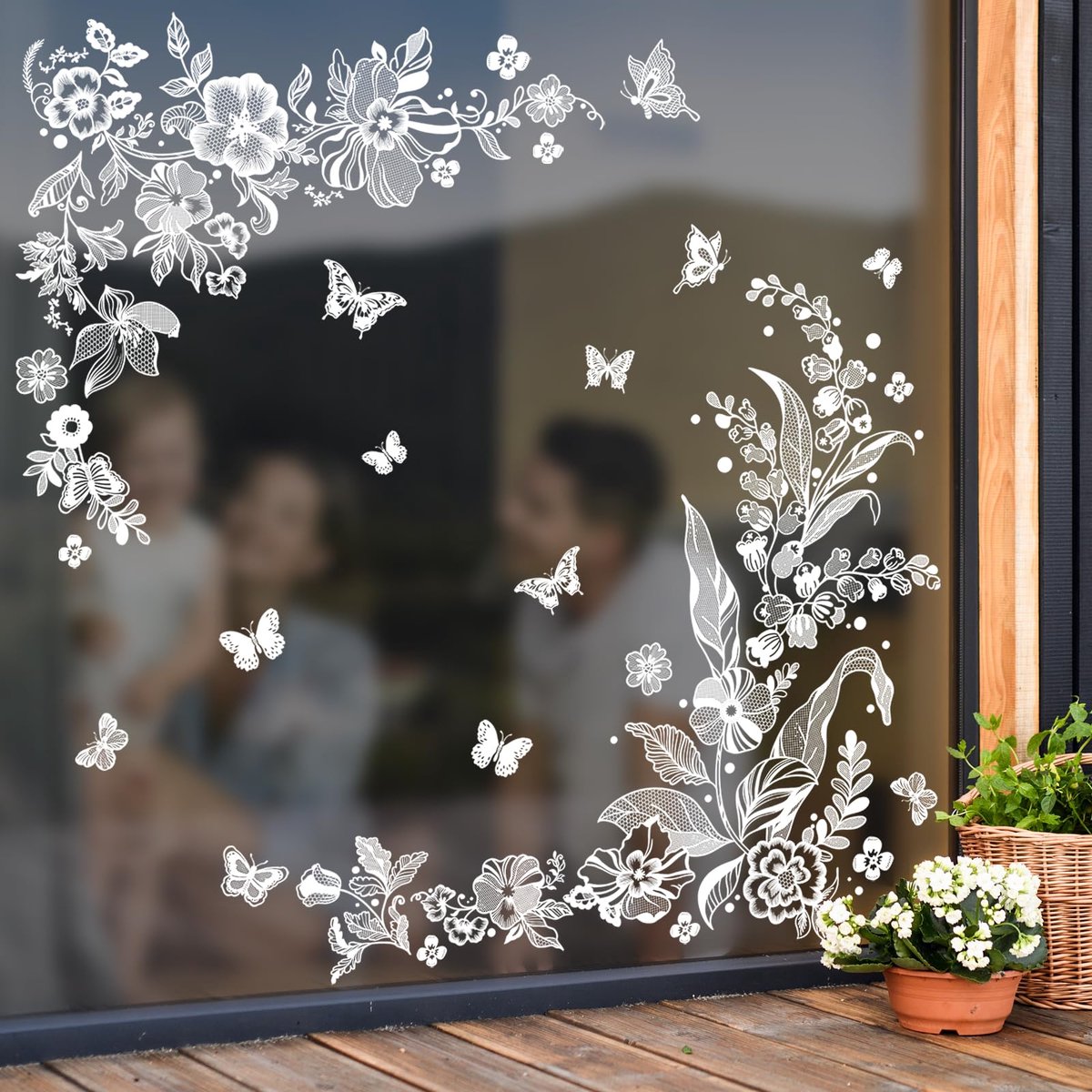Raamstickers, witte lotusbloem, raamafbeeldingen, lente, zomer, bloemtak, raamstickers, dubbelzijdige statische anti-botsing, raamfolie, glas, ramen, deuren, raamdecoratie