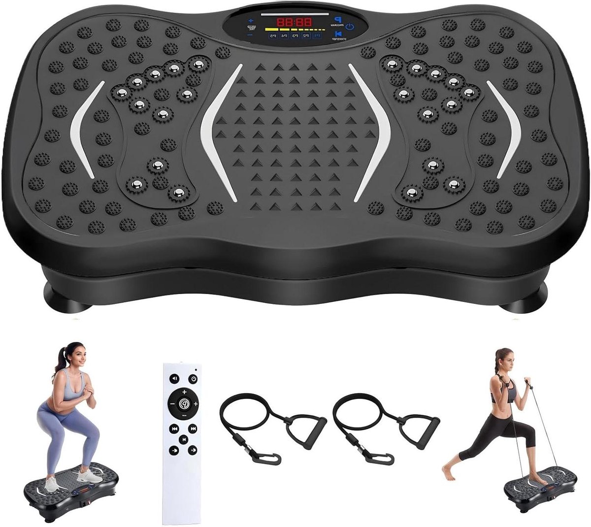 Trillingsplaat Oefenmachine - Vibratieplatform Fitness - Lymfedrainage Stimuleren - 120 Snelheden Instelbaar - 204 kg Capaciteit - Zwart