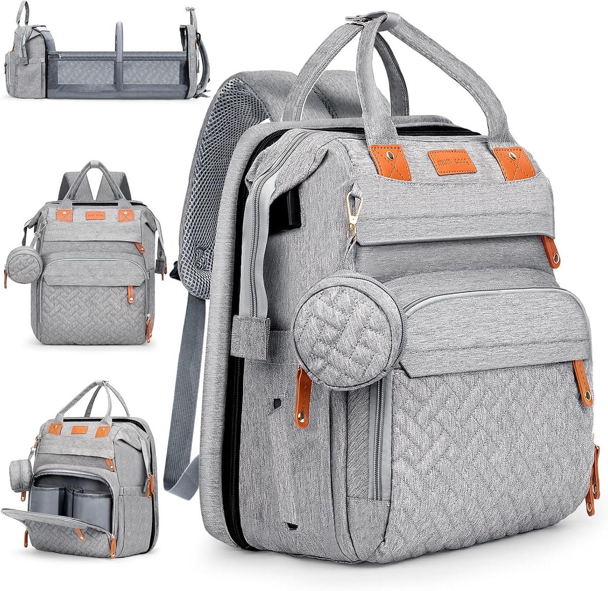 Baby Luiertas Rugzak - Mamatoe Tas - Baby Verzorgen - Verbeterde Versie - 42 x 31 x 10 cm - Grijs