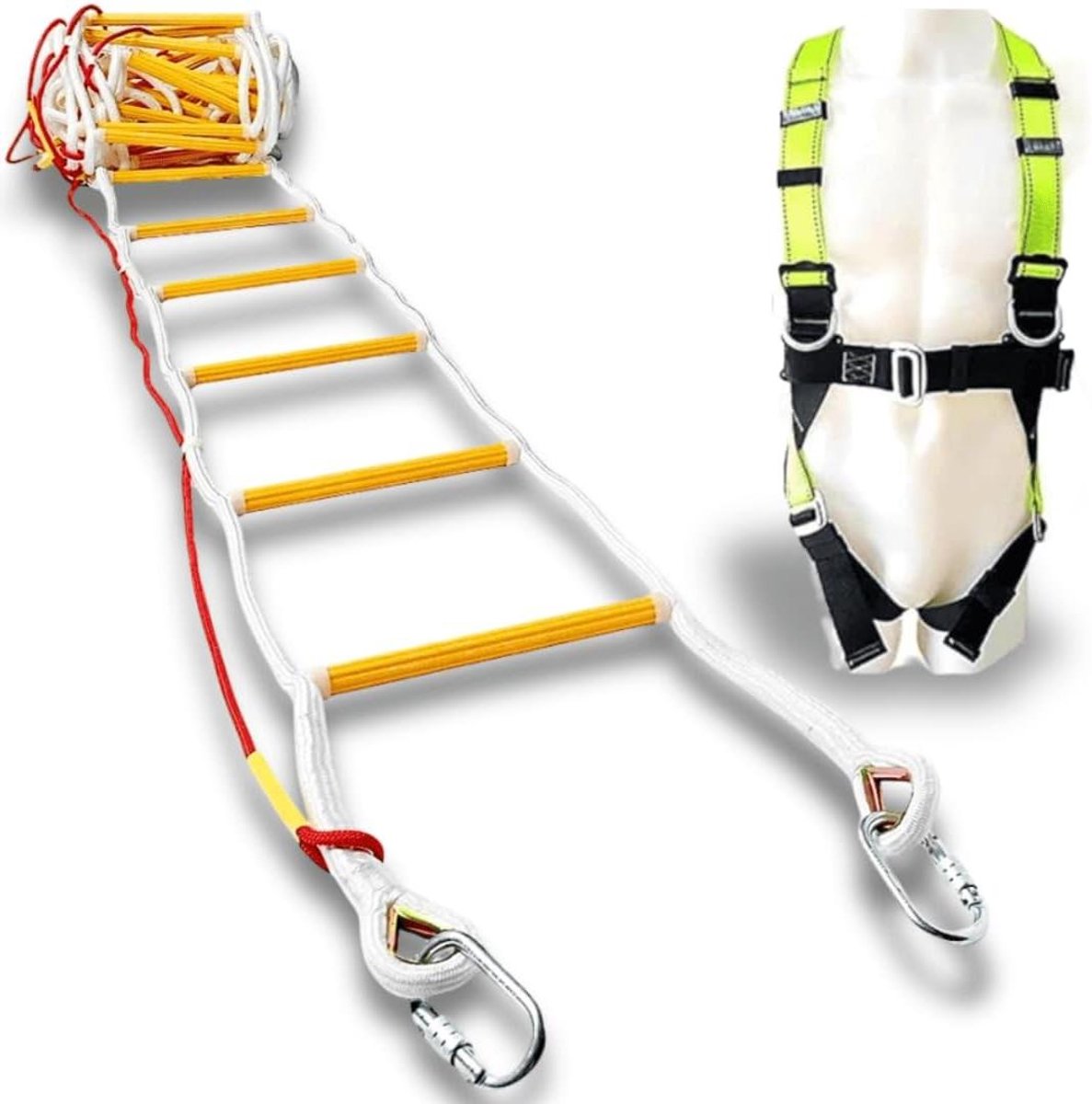 Noodladder Balkon - Ontsnappingskabel - Veilige Evacuatie - Met Volledige Harnas - 10 Meter - Zwart
