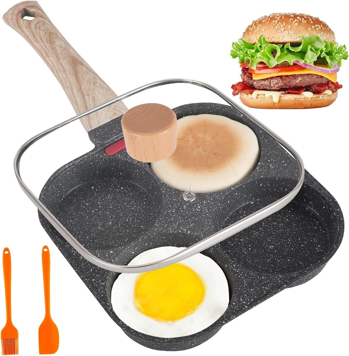 Eierpan met deksel - Omeletpan Koekenpan - Ontbijt Maken - Vierkante Vorm - 19 cm - Zwart
