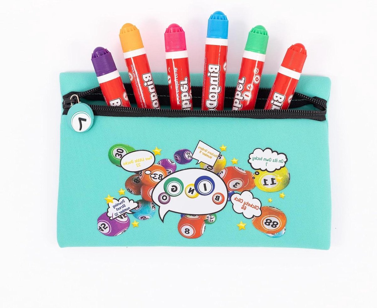 Bingo Dabber Set - Opbergtas Markers - Bingo Avond - Druppelvrije Markers - 6 Stuks - Turkoois