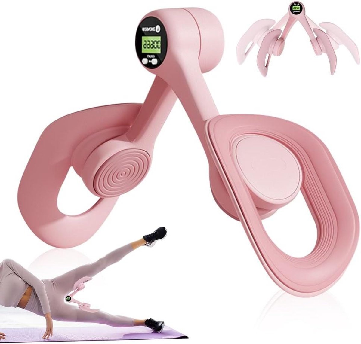 Dijbeentrainer Bekkenbodemtrainer - Beentrainer Billen Trainer - Lichaamsvorming Thuis - Met Teller 360 Graden - 21 x 11 cm - Roze