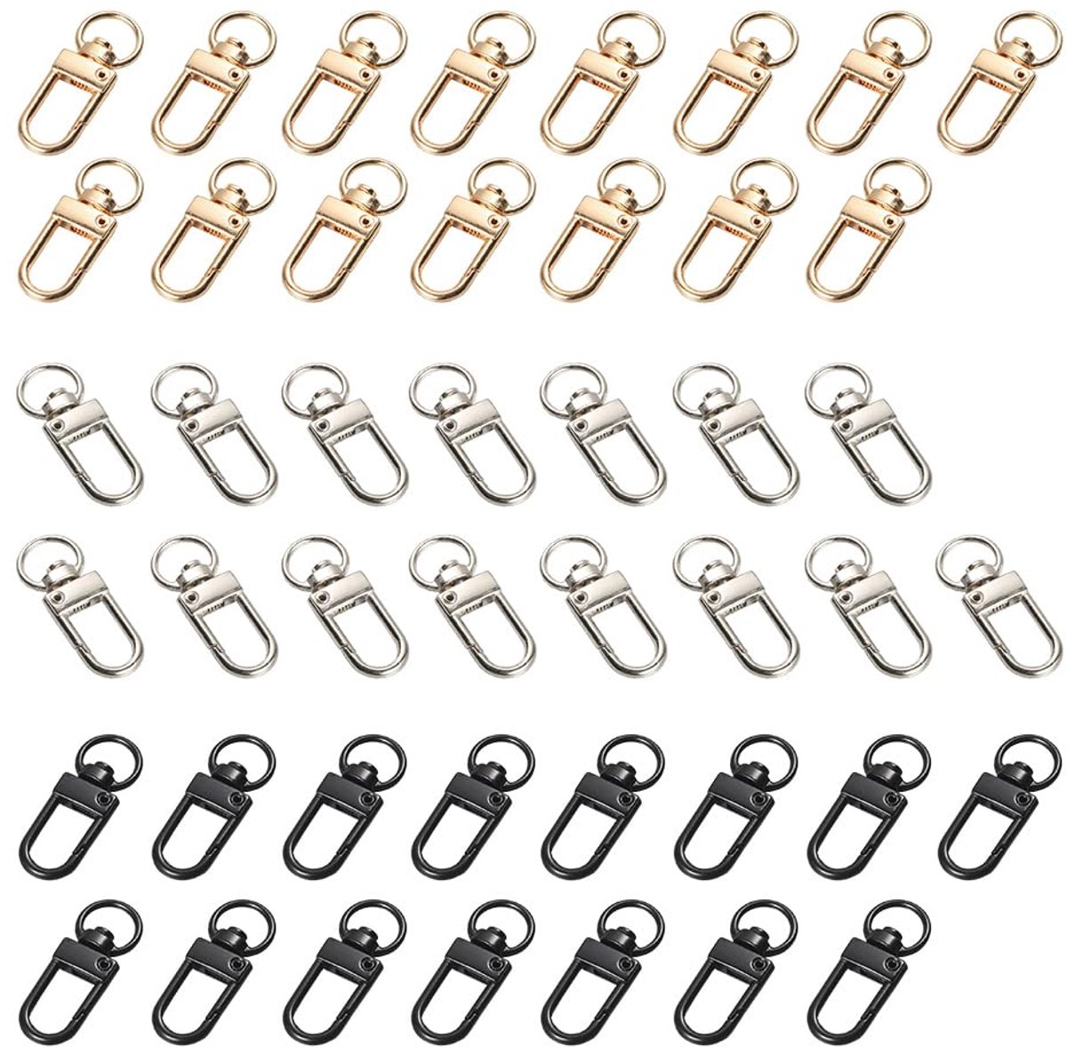 45 draaibare haken met sleutelringen, karabijnhaak met draaibare karabijnsluitingen, metalen haken voor sleutelhanger, doe-het-zelf, tassen, sleutels (goud, zilver, zwart)