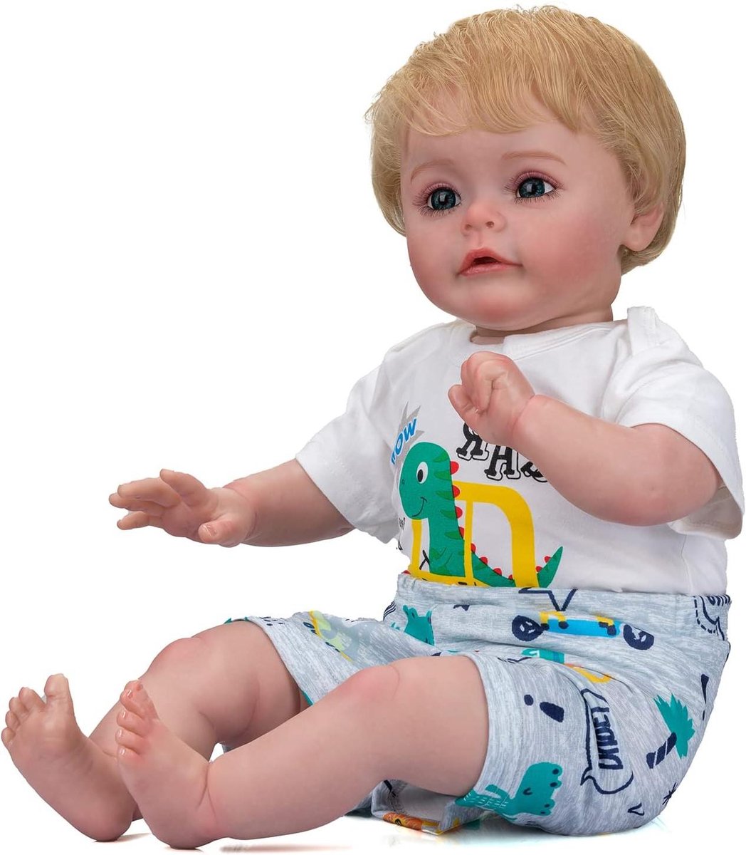 Realistische Pop - Babypop Knuffelpop - Spelen en Verzorgen - Handgeworteld Haar - 61 cm - Blauwe Ogen