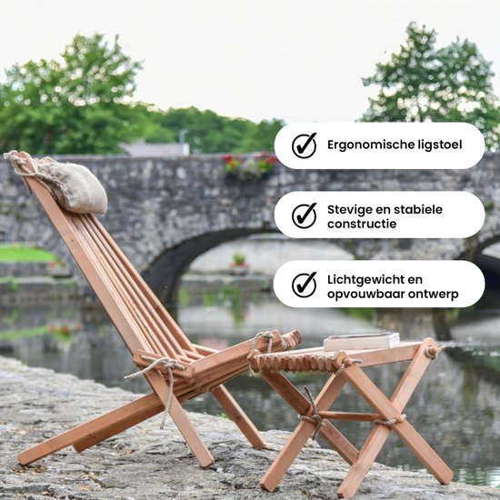 Inklapbare Houten Ligstoel Ergonomisch voor Tuin en Binnen — afbeelding 4