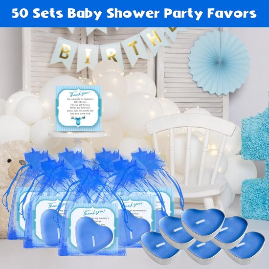 Babyshower Gunsten - Bedankjes Feest - Gasten Vieren - Hartvorm Kaars - 50 Sets - Blauw — afbeelding 3