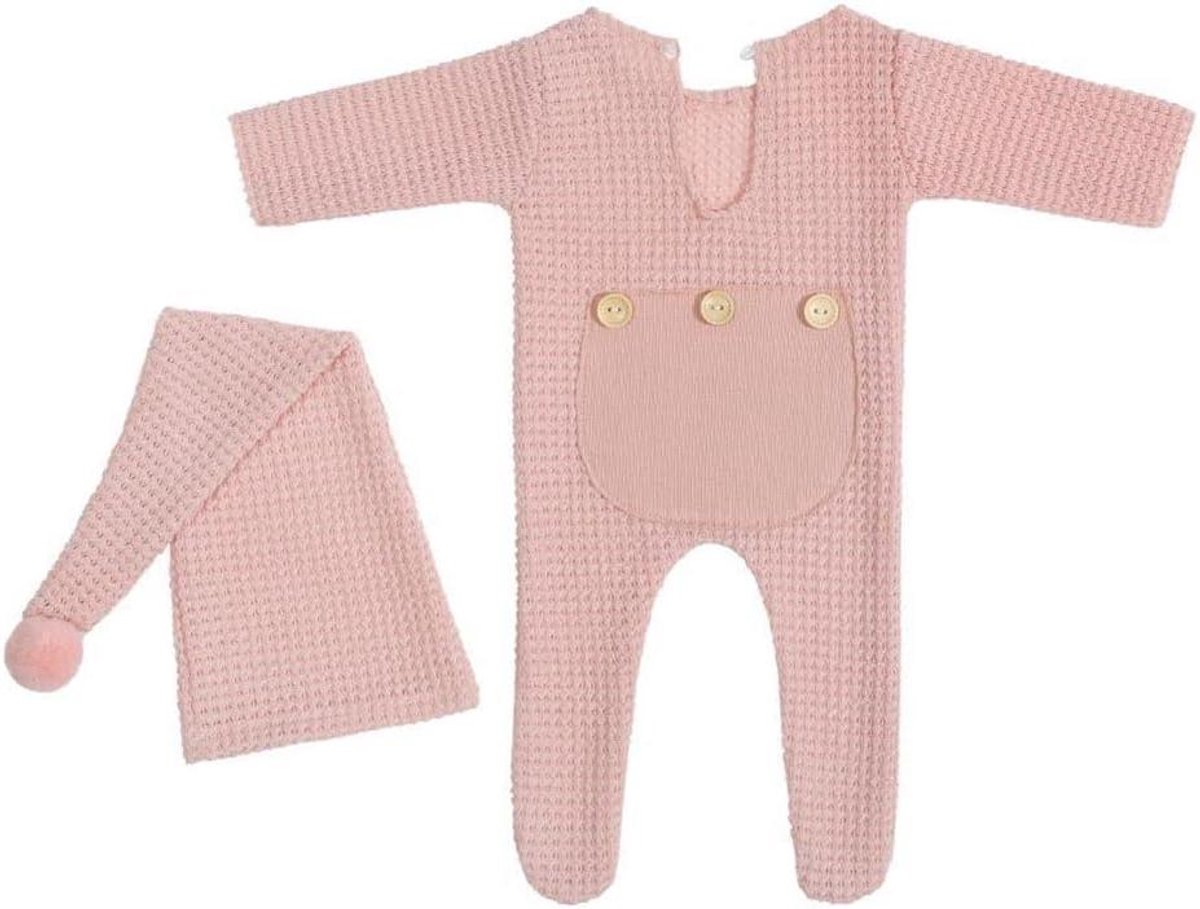 Baby Fotografie Rekwisieten - Baby Kostuum Set - Babyfotoshoot Maken - Kant Gebreide Romper - 46.5 cm Lengte - Lichtblauw