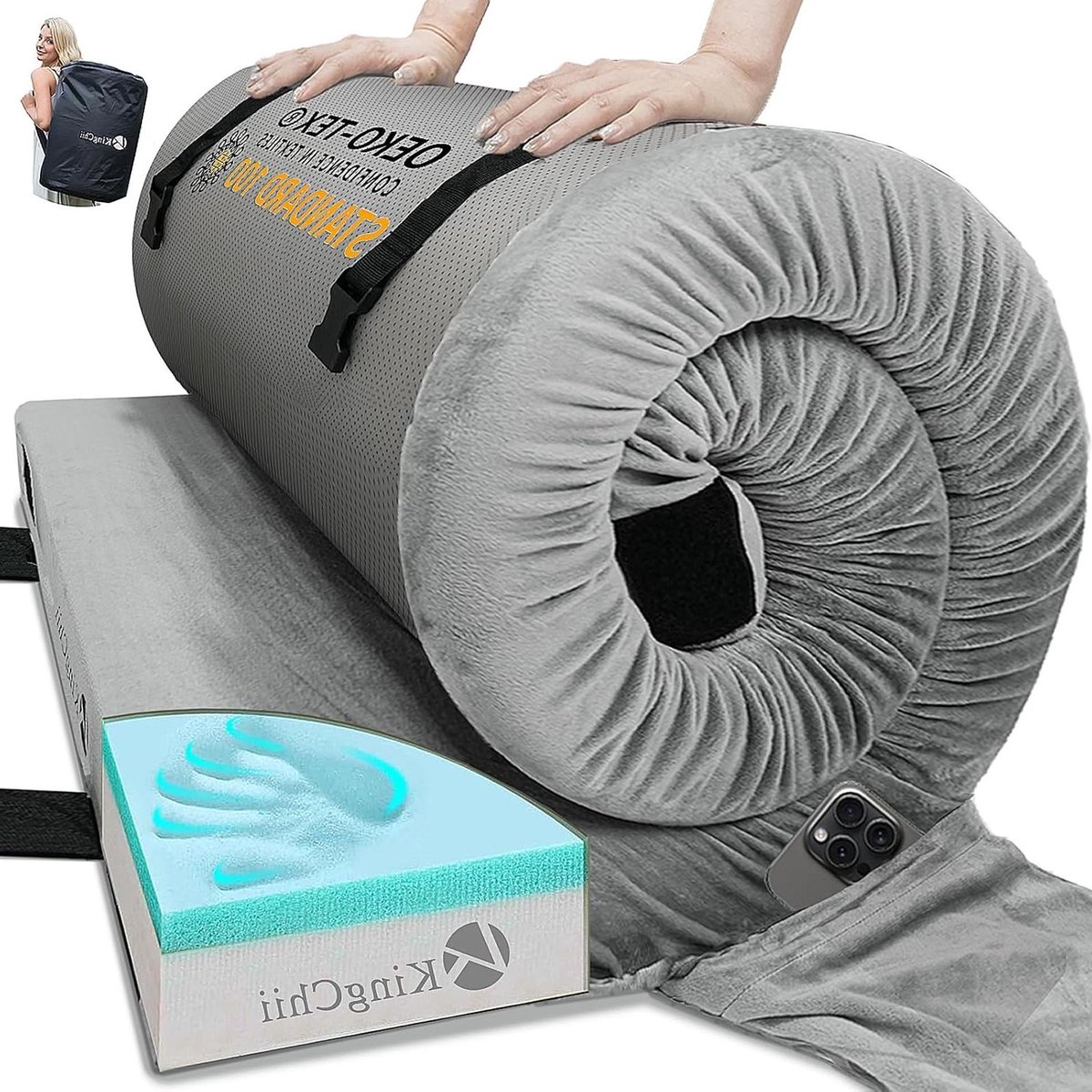 Traagschuim Slaapmat - Kampeer Matras - Comfortabel Kamperen - Waterdichte Onderkant - 203 x 97 cm - Grijs