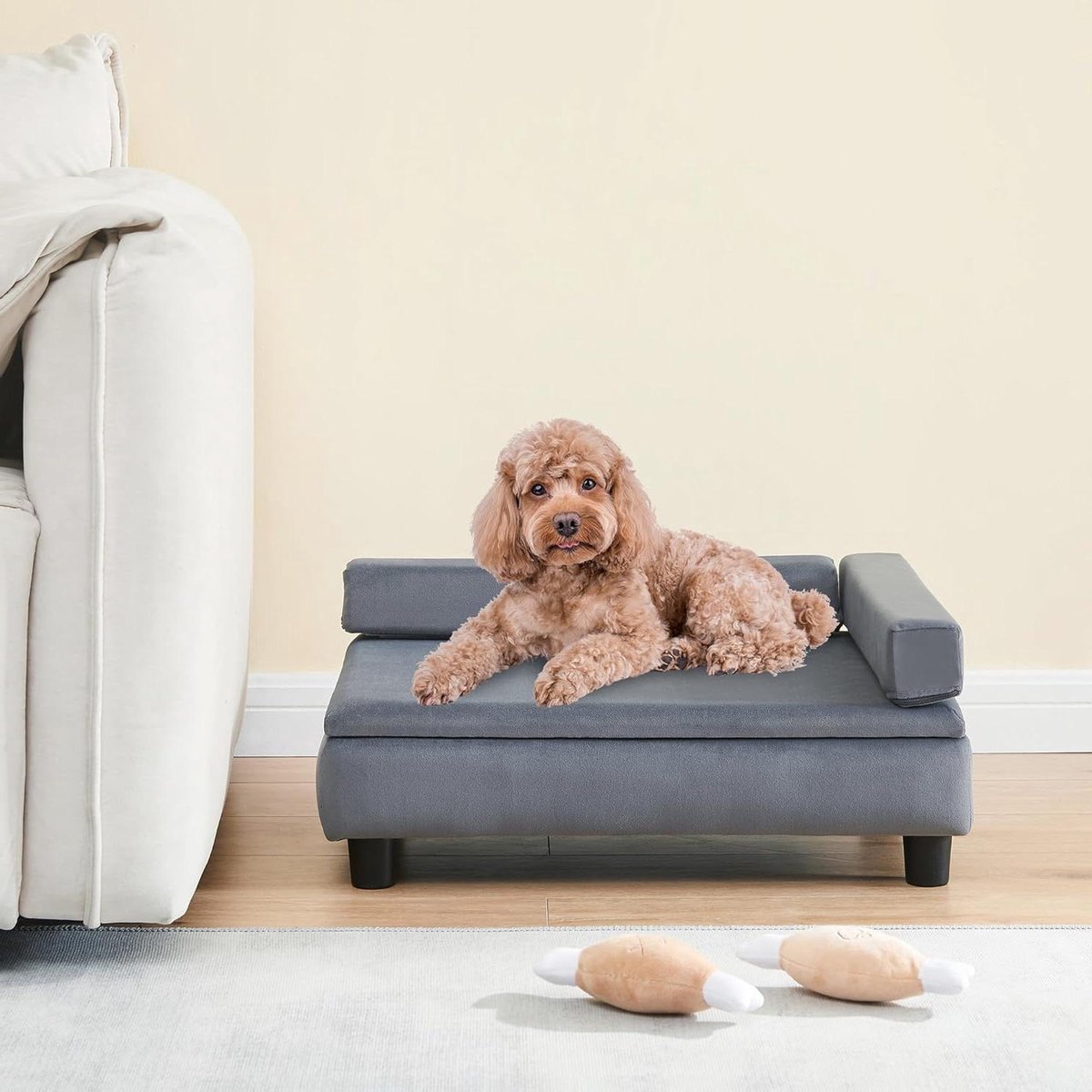 Huisdierenbed met Opbergruimte - Hondenmand Kattenmand - Dieren Comfort - Afneembare Zijkanten - 60x45x24 cm - Grijs