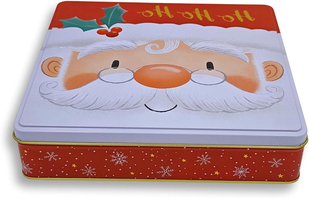 Koekjesblik Kerst - Snoepdoos Cadeaublik - Cakes Bewaren - Voedselveilig Metaal - 23 x 21.5 x 5.5 cm - Rood
