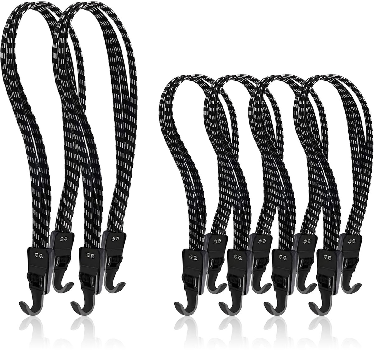 6 stuks fietssangordel (60 cm x 4 + 90 cm x 2), spanrubber met haken, expander met haken, voor bagagedrager, fietsbagagedrager, motorfiets, bagage, fietsbagage