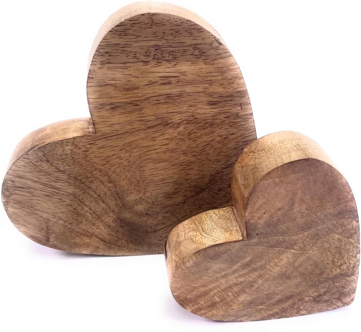 2-delige set decoratieve harten van massief hout – 2,5 cm dik Rustieke houten harten in 15 cm & 10 cm – voor decoratie – grote houten harten staand – mangohout