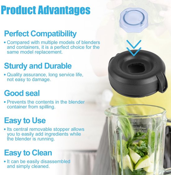 Dailygoods - Blender Fles Deksel voor Vitamix Accessoires, 1,81 Kg Laag Profiel Container Blender Vervangende Onderdelen voor Vitamix Deksel Vervanging Blender Deksel voor Vitamix van Dailygoods — afbeelding 3