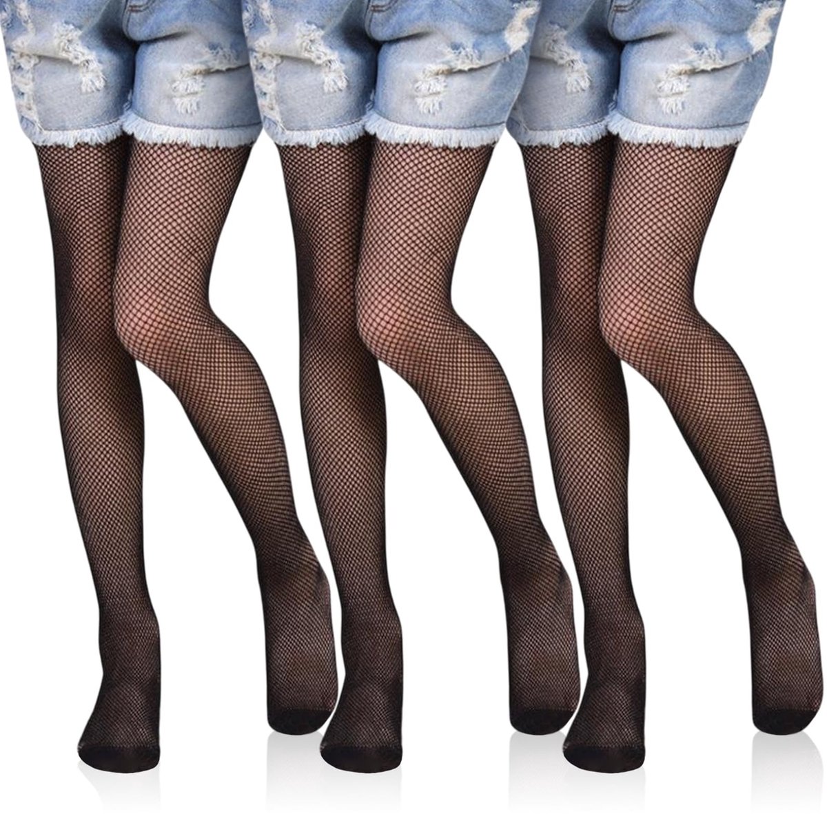 Dailygoods- Netkousen Zwart - Hoge Taille - 3 Paar - Kinderen - Gymnastiek/Dans - Cosplay/Ballet - Perfect voor Feestjes - Panty's