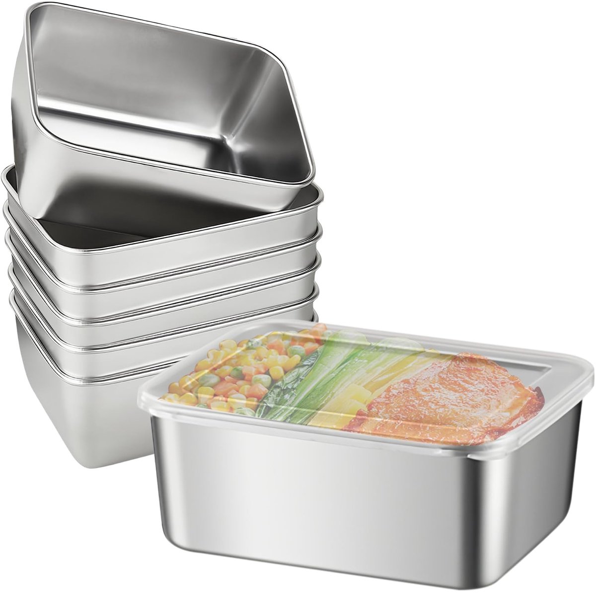 Dailygoods - 6 stuks roestvrijstalen vershouddozen: 13×10×5cm roestvrijstalen opzetdozen, vershouddozen met deksel, roestvrijstalen koelkast organizer, maaltijdbereidingsdozen, luchtdichte opzetdoos voor