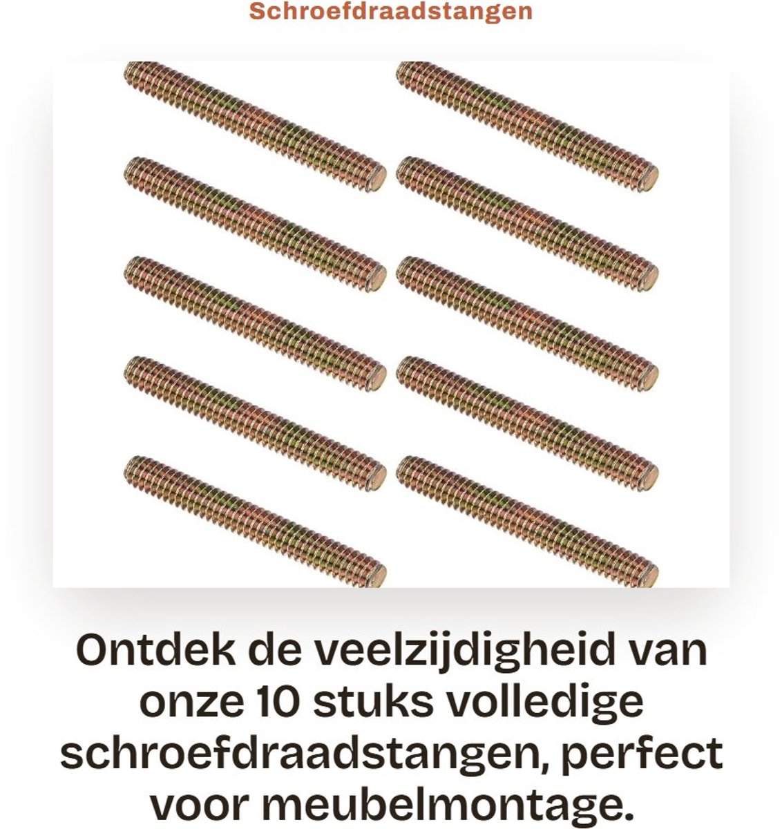 Dailygoods- Schroefdraadstangen 10 stuks - Gekleurd verzinkt